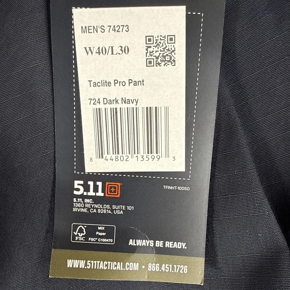 5.11 Tactical Taclite Pro Pants Mens 40x30 Dark Navy Cargo Relaxed Ripstop NEW